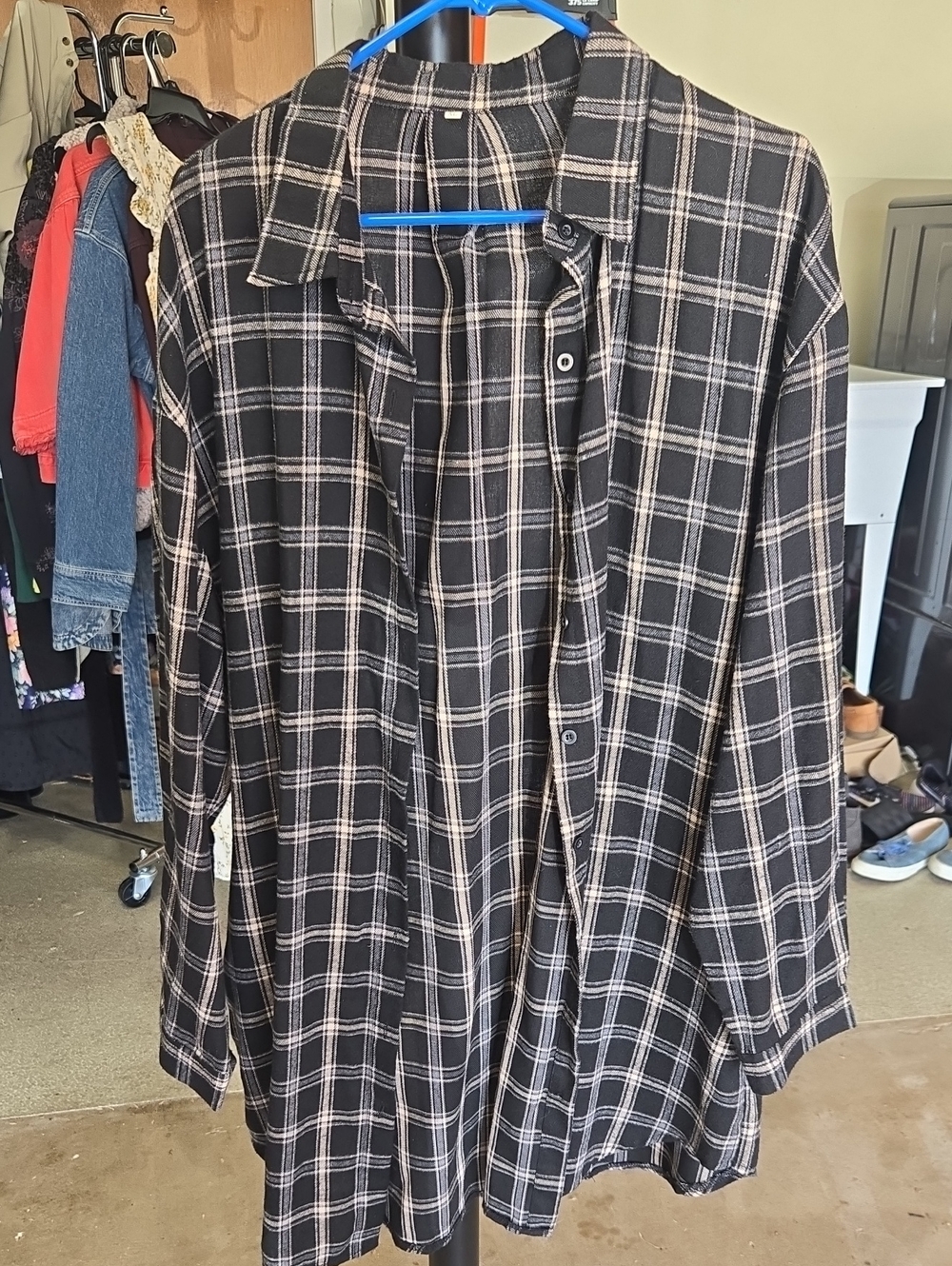 NWOT Black & White Plaid Button-Up Midi Dress L